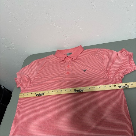 Callaway Opti Dri Men's Large Striped Salmon Short Sleeve Golf Polo Athletic - Picture 8 of 9